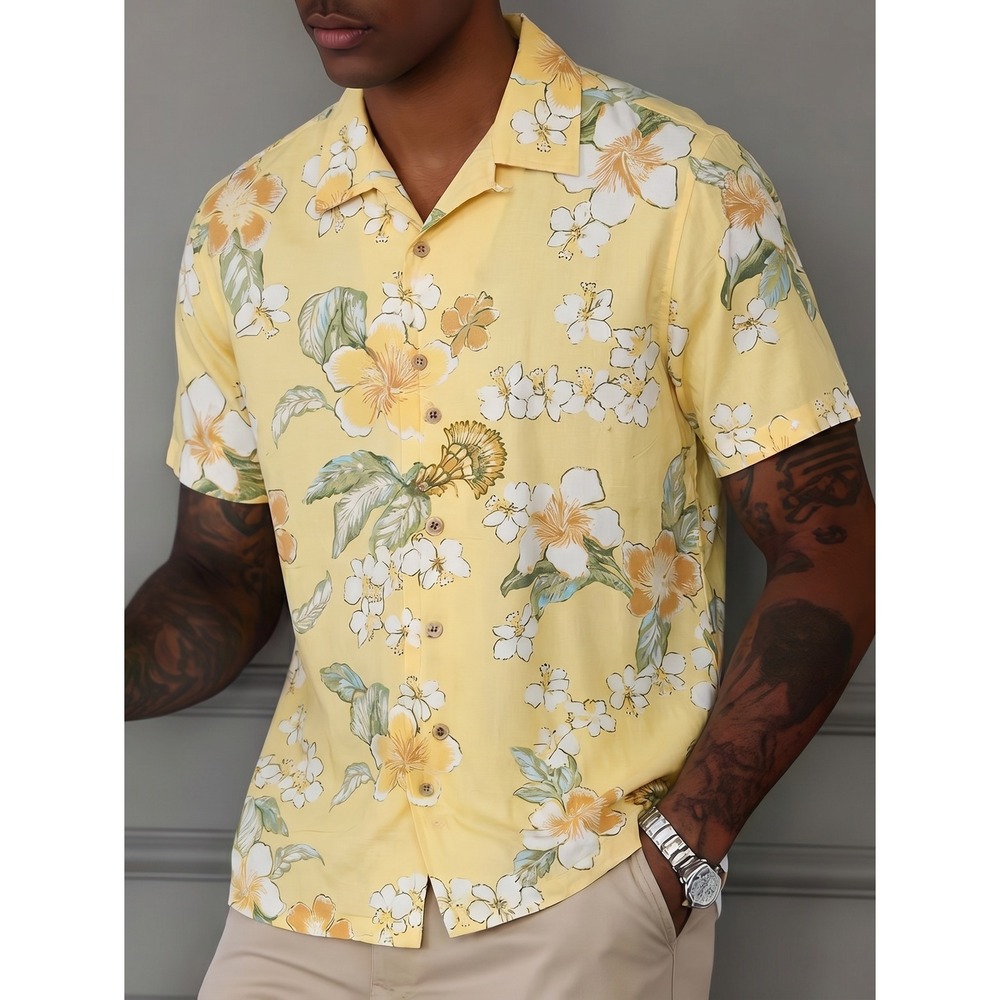 Tommy Bahama Camp Shirt Mens Large Yellow NWT Silk Batiki Coast Floral Tropical - Picture 1 of 6